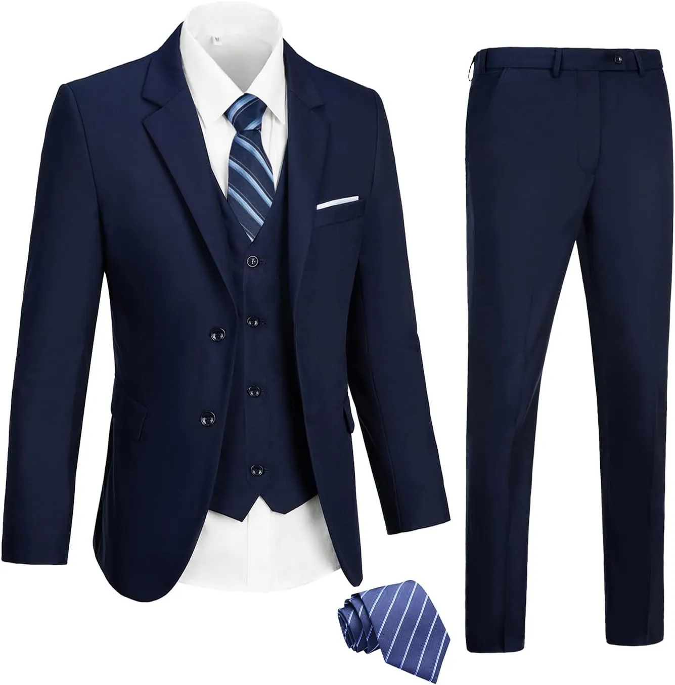 Mens Suits 3 Pieces 2 Button Slim Fit Suit Tuxedo Prom Formal Jacket Blazer Vest Pants with Tie
