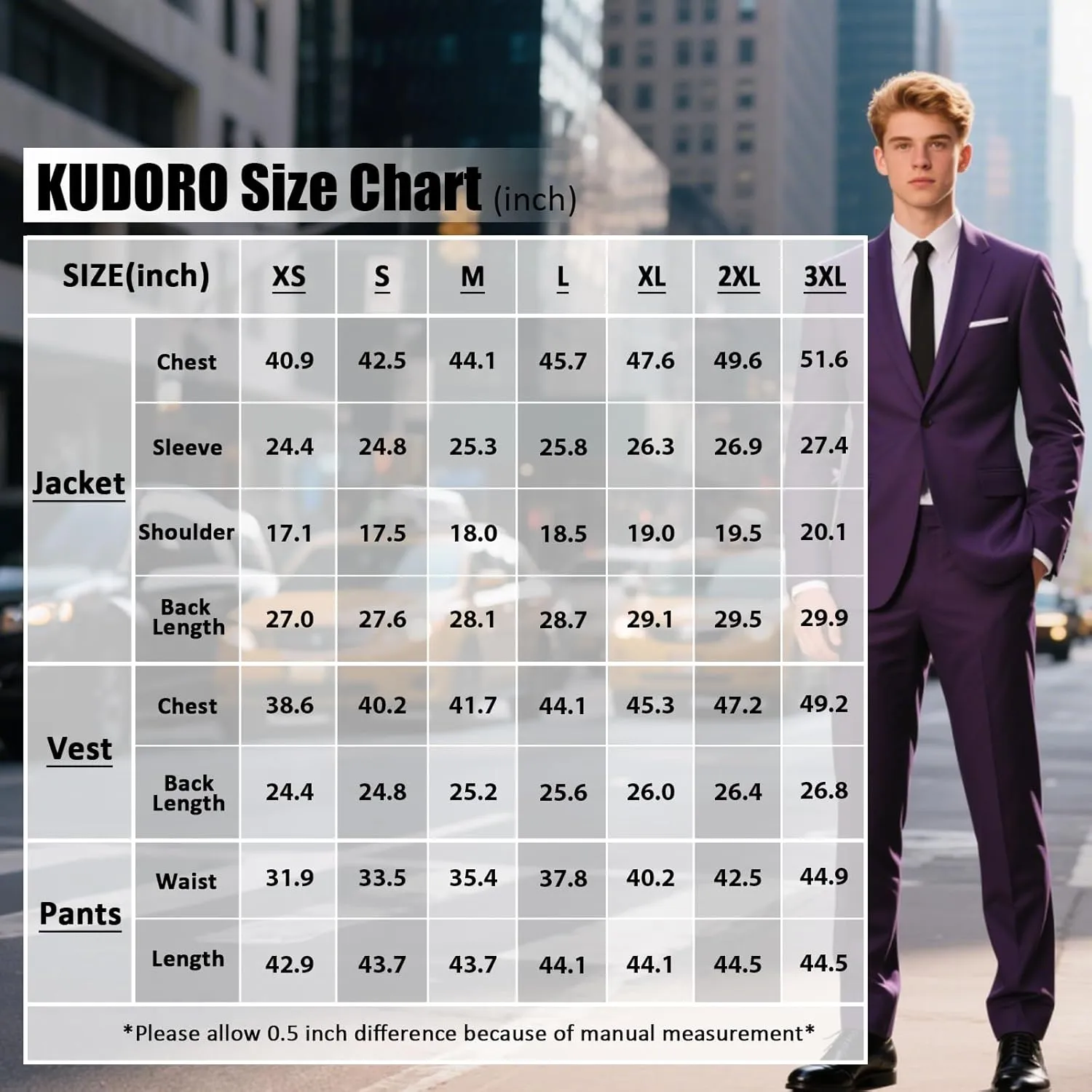Mens Suits Regular Fit 3 Piece Tuxedo Blazer Jacket Vest Pants Formal Suit Set for Men Wedding Prom Casual