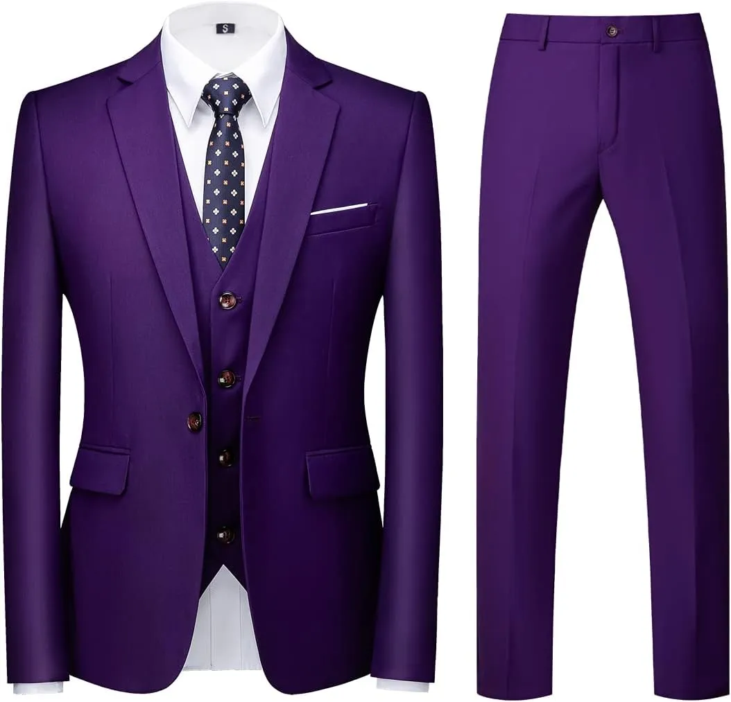 Mens Suits Regular Fit 3 Piece Tuxedo Blazer Jacket Vest Pants Formal Suit Set for Men Wedding Prom Casual