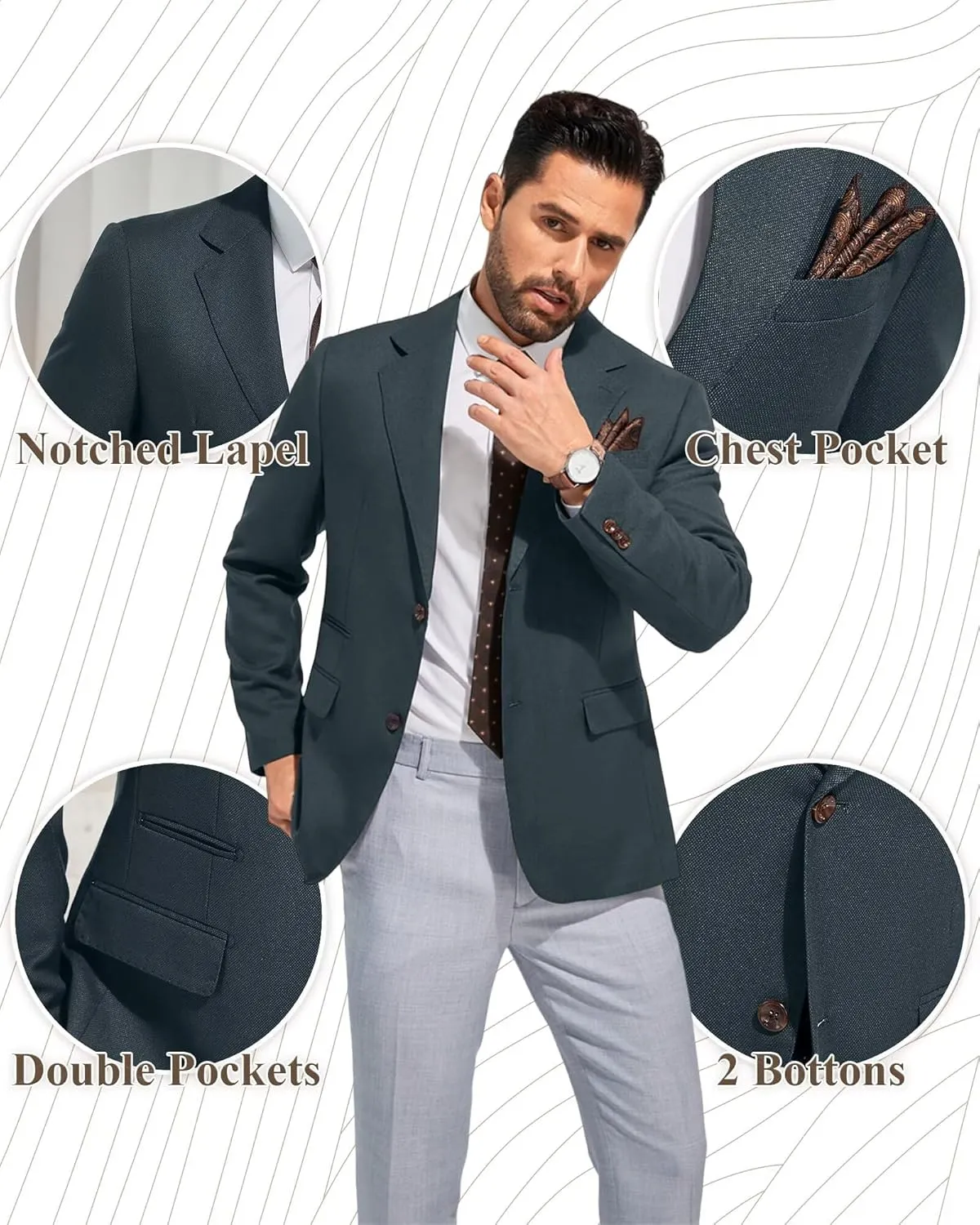 Men's Suits Slim Fit Casual Knit Blazer Sport Coats Suits Jacket Lightweight Wedding Business Party Two Buttons Men Blazer