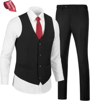 Mens Suits Vest Pants Set 2 Pieces Slim Fit Wedding Groomsmen Suit for Men Formal