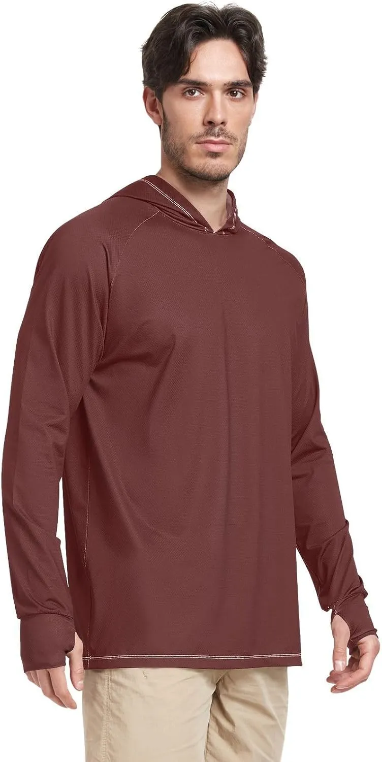 Mens Sun Shirts Protection Long Sleeve UPF 50 Mens Sun Shirt Quick-Dry Rash Guard Men UV Clothing Hood Shirts