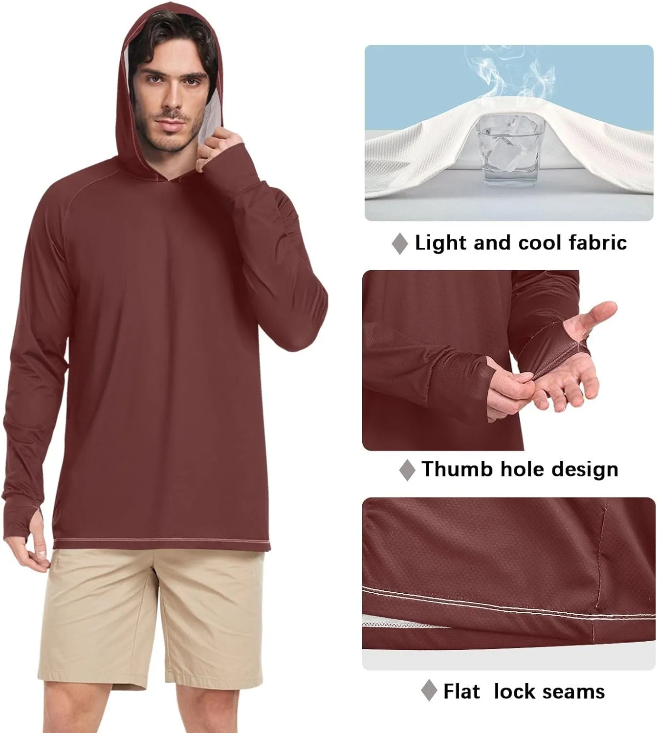 Mens Sun Shirts Protection Long Sleeve UPF 50 Mens Sun Shirt Quick-Dry Rash Guard Men UV Clothing Hood Shirts