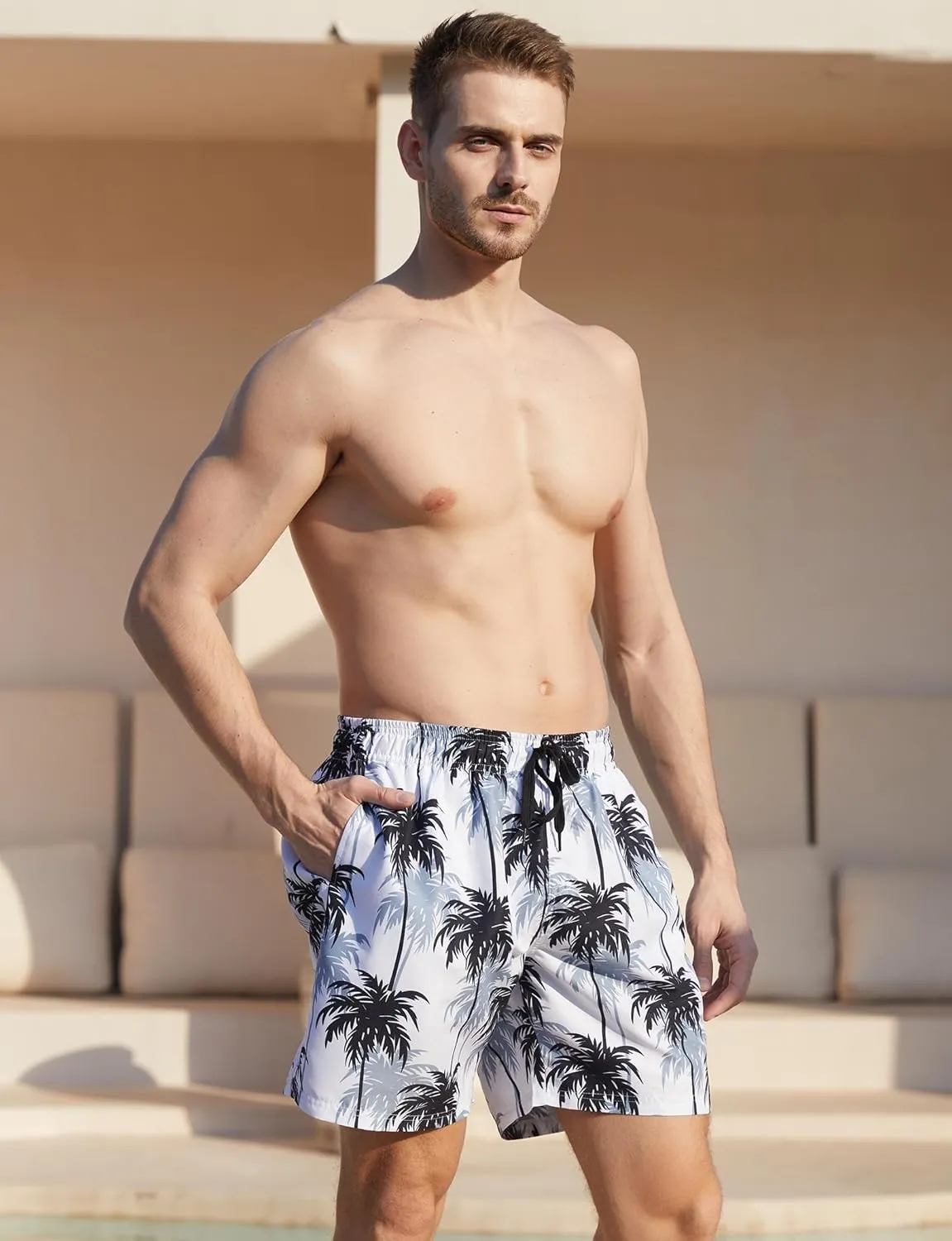 Mens Swim Trunks with Compression Liner 5.5" Inseam Quick Dry Swimsuit Shorts S-XXL