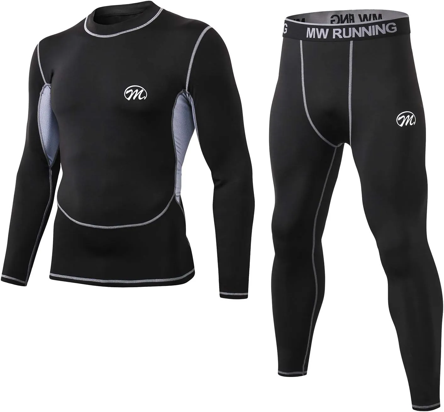Men’s Thermal Underwear Set, Compression Base Layer Sports Long Johns Fleece Lined Winter Gear Running Skiing, Black, XX-Large