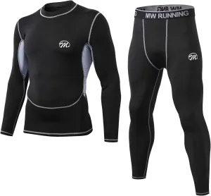 Men’s Thermal Underwear Set, Compression Base Layer Sports Long Johns Fleece Lined Winter Gear Running Skiing, Black, XX-Large