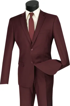 Mens Ultra Slim Fit Wool Feel Suit in Burgundy