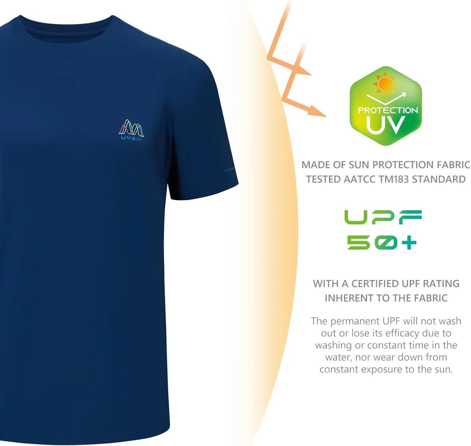 Men’s UPF 50  Short Sleeve Shirt Permanent UV Sun Protection Performance Hiking Fishing T-Shirts