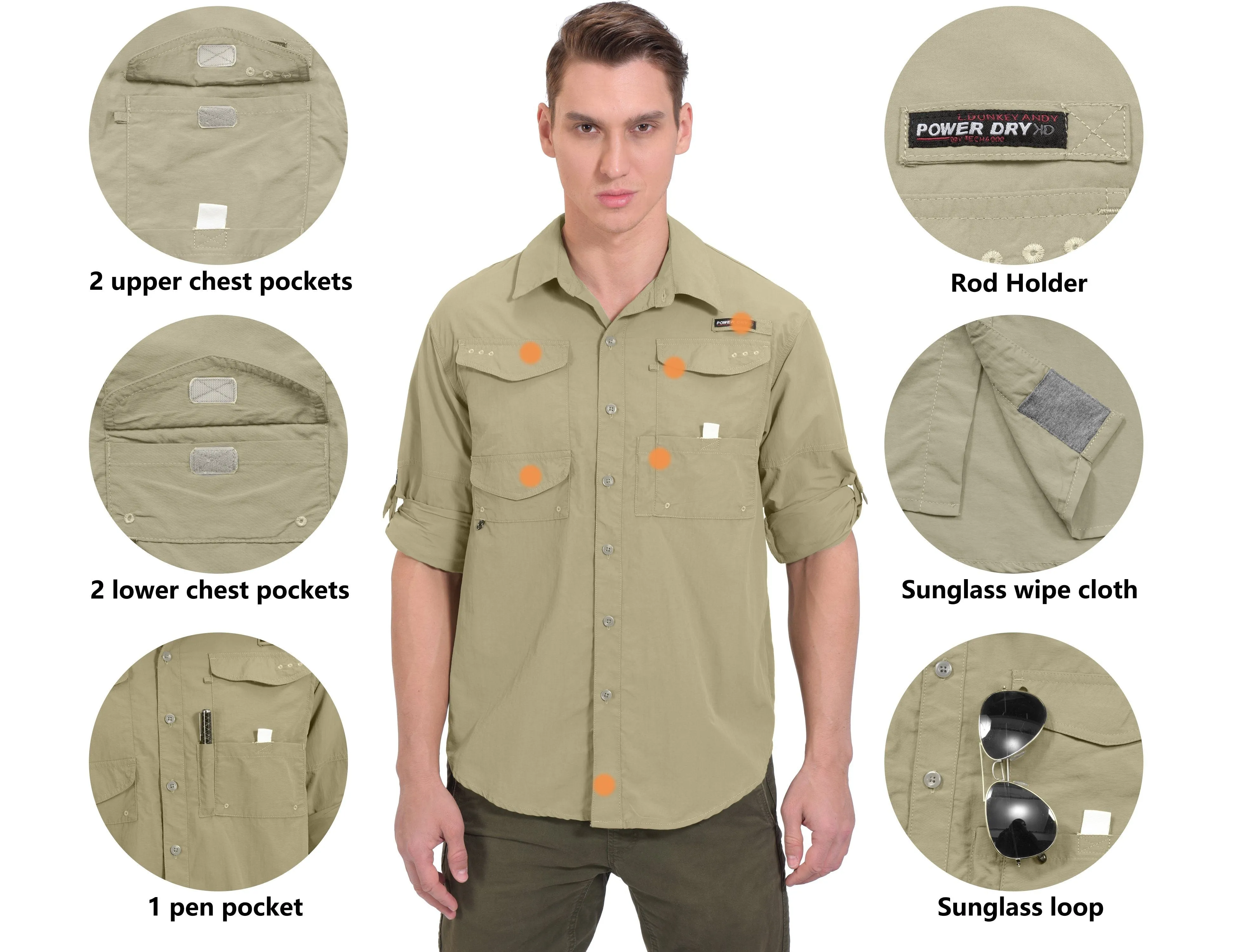 Men's UPF 50  UV Protection Mosiquito Repellent  Fishing Hiking Shirt