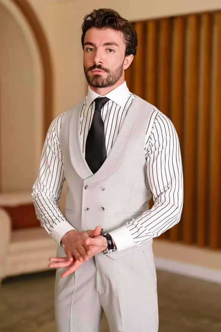 Mens Vest and Pants Suit 2 Pieces Double Breasted Suit Men Wedding Groomsmen Suits Set