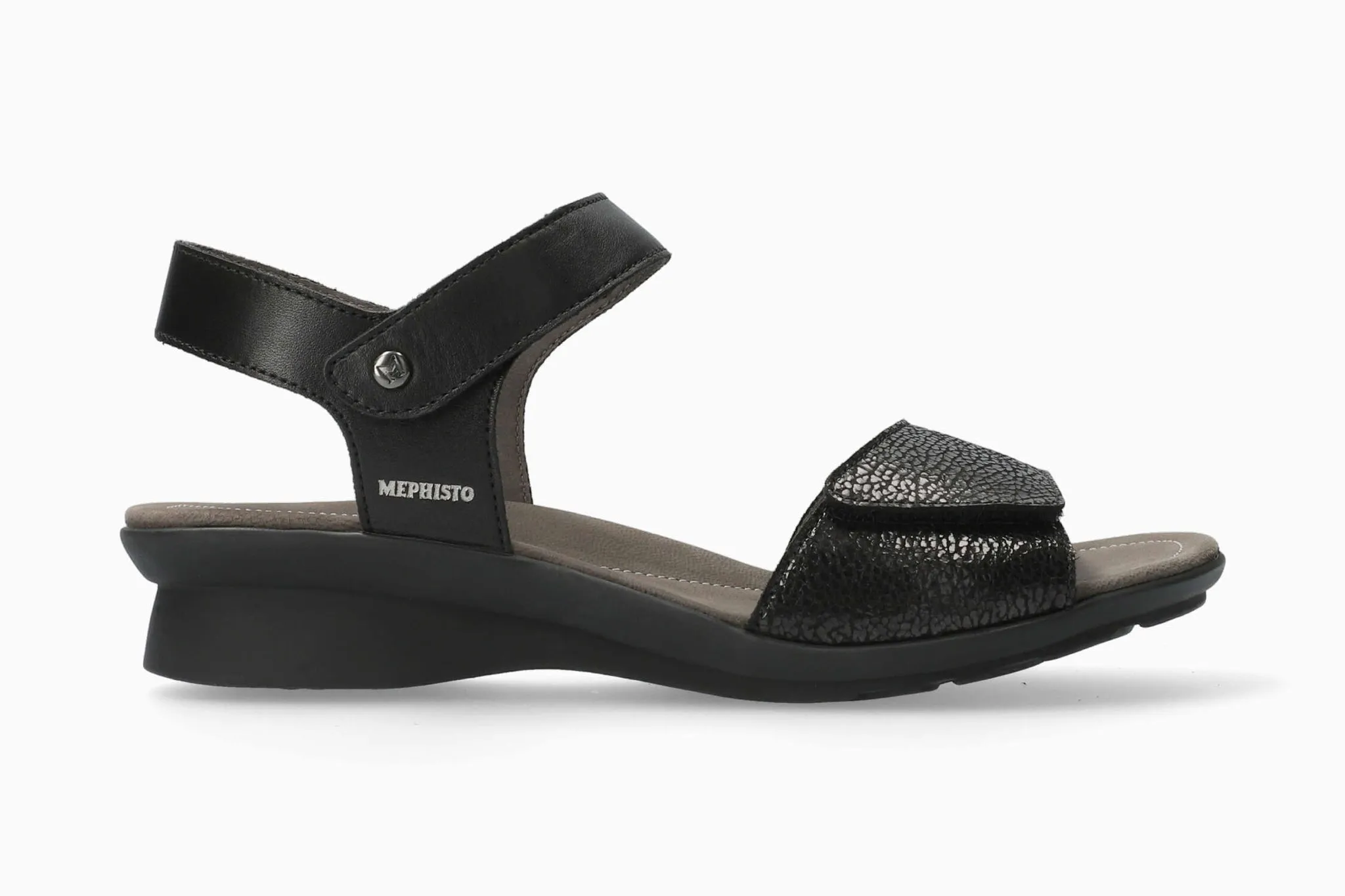 Mephisto Women's Pattie Black Metallic Leather Combo Sandal