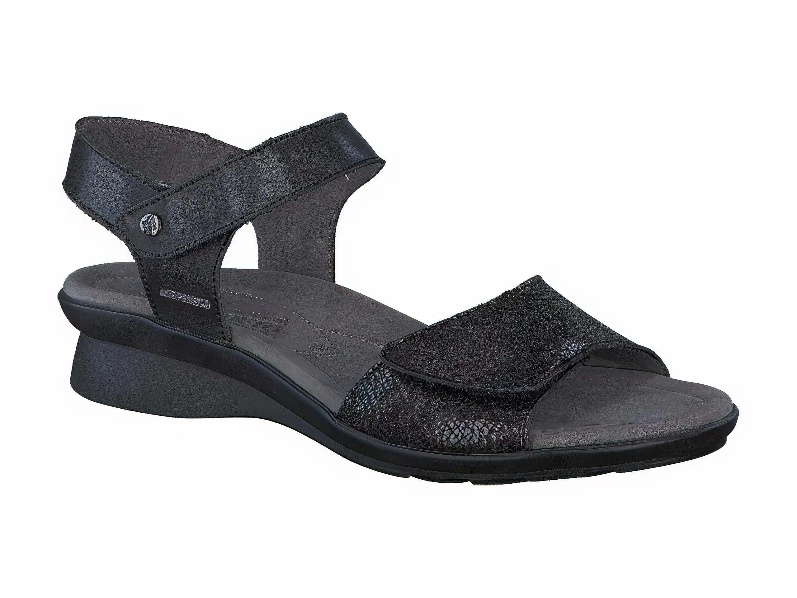 Mephisto Women's Pattie Black Metallic Leather Combo Sandal