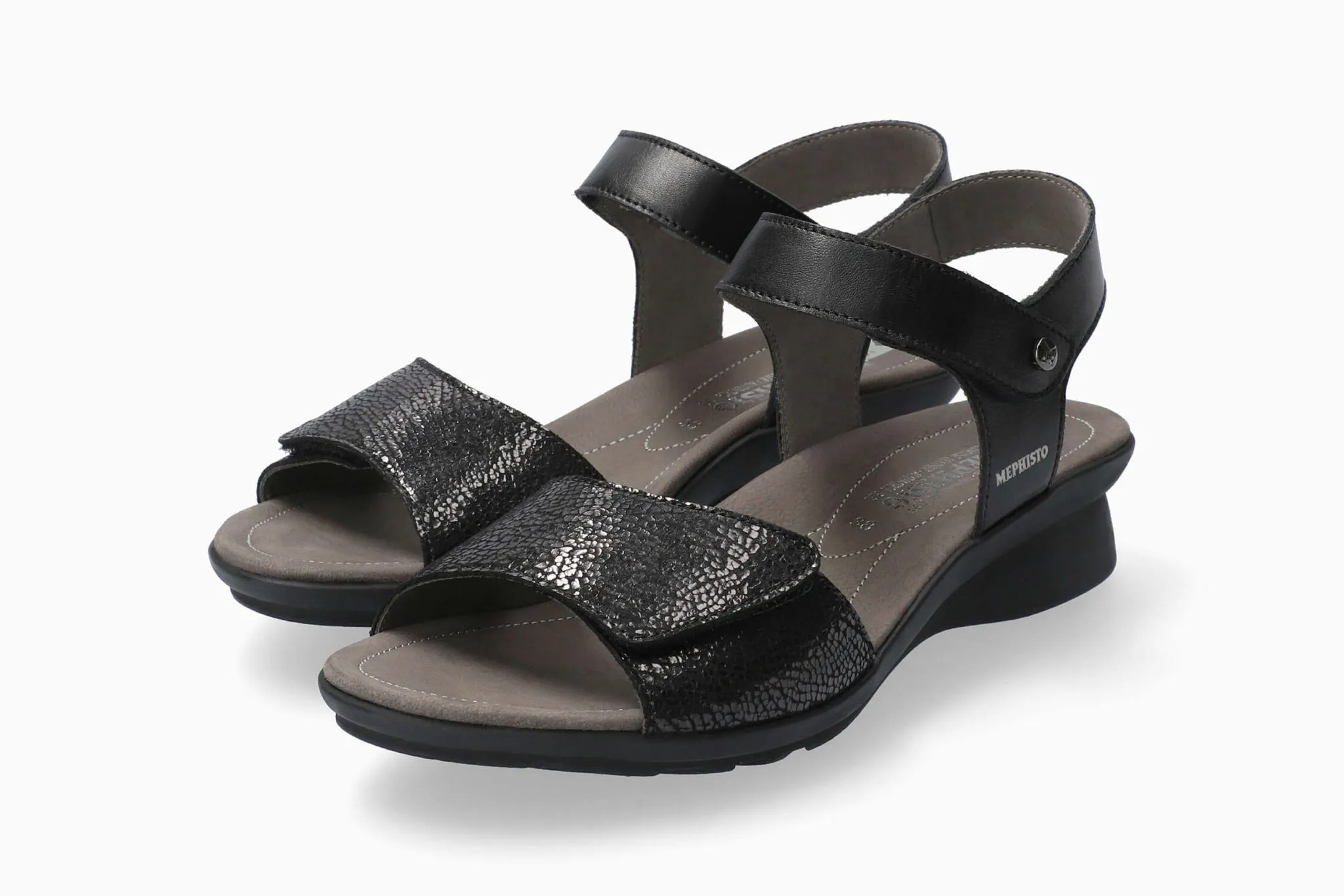 Mephisto Women's Pattie Black Metallic Leather Combo Sandal