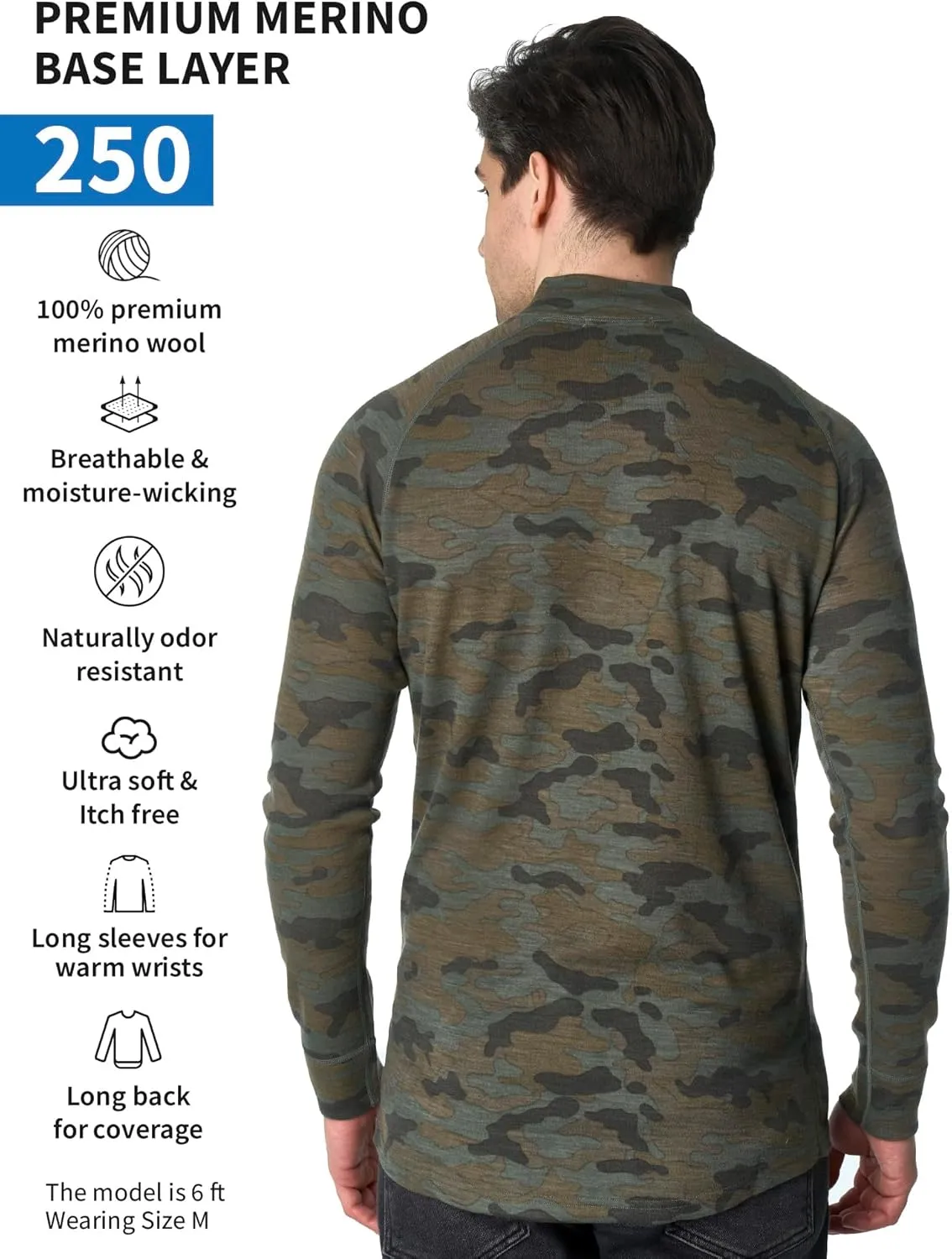 Merino Wool Base Layer Mens - Wool Half Zip Sweater Men - Merino Quarter Zip Sweater Lite, Midweight, Heavyweight and Socks
