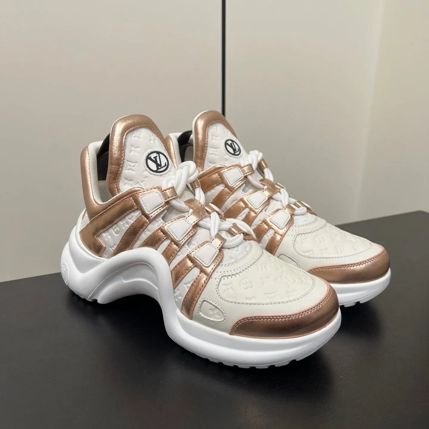 Metallic 50mm White Mix Door-to-door Louis Bronze Monogram Sneaker Archlight Vuitton Trustworthy Cowhide