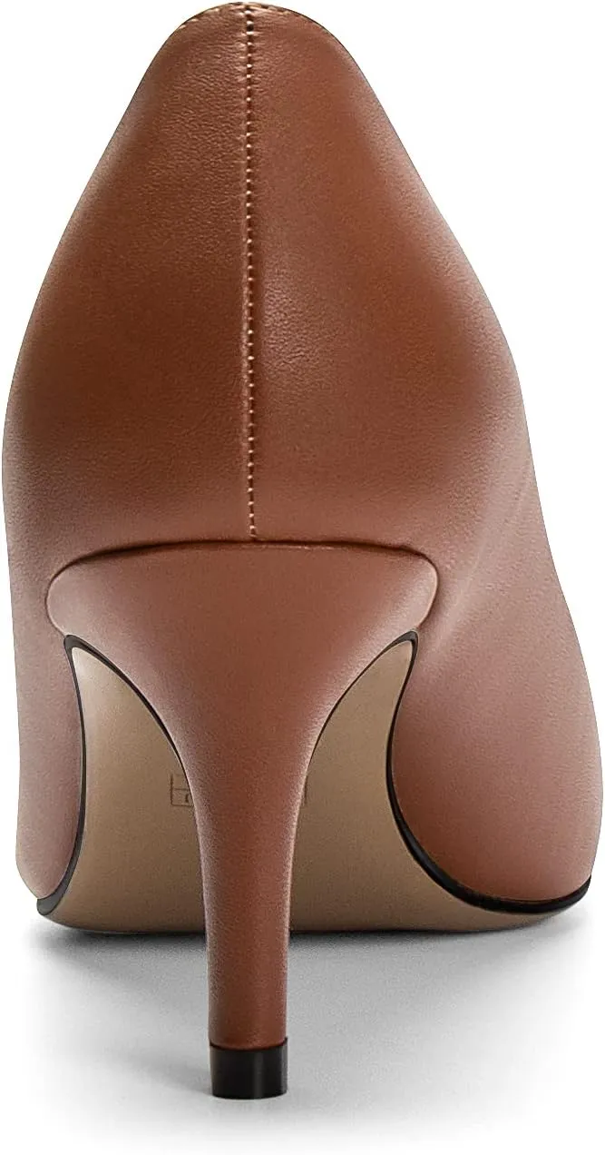 Mettesally Women's Kitten Heel Pumps Round Close Toe Mid Heels Slip On Heeled Classic Dress Daily Shoes