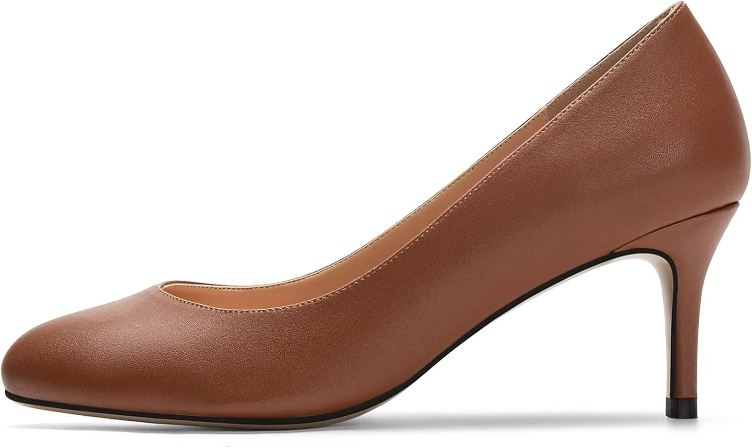 Mettesally Women's Kitten Heel Pumps Round Close Toe Mid Heels Slip On Heeled Classic Dress Daily Shoes
