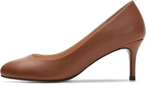Mettesally Women's Kitten Heel Pumps Round Close Toe Mid Heels Slip On Heeled Classic Dress Daily Shoes