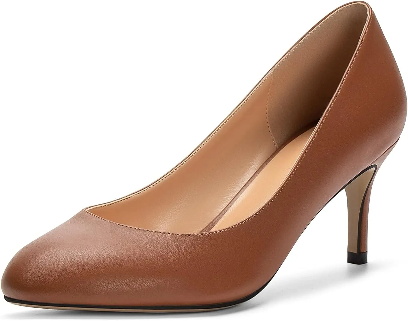 Mettesally Women's Kitten Heel Pumps Round Close Toe Mid Heels Slip On Heeled Classic Dress Daily Shoes