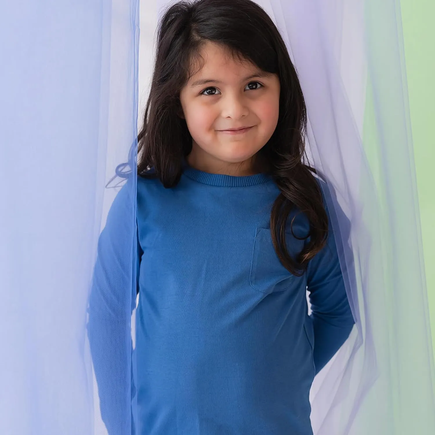 Mightly Boys and Girls' Long Sleeve Pocket Shirt | Organic Cotton, Colorful Casual Stylish Clothes, Crew Neck Tee