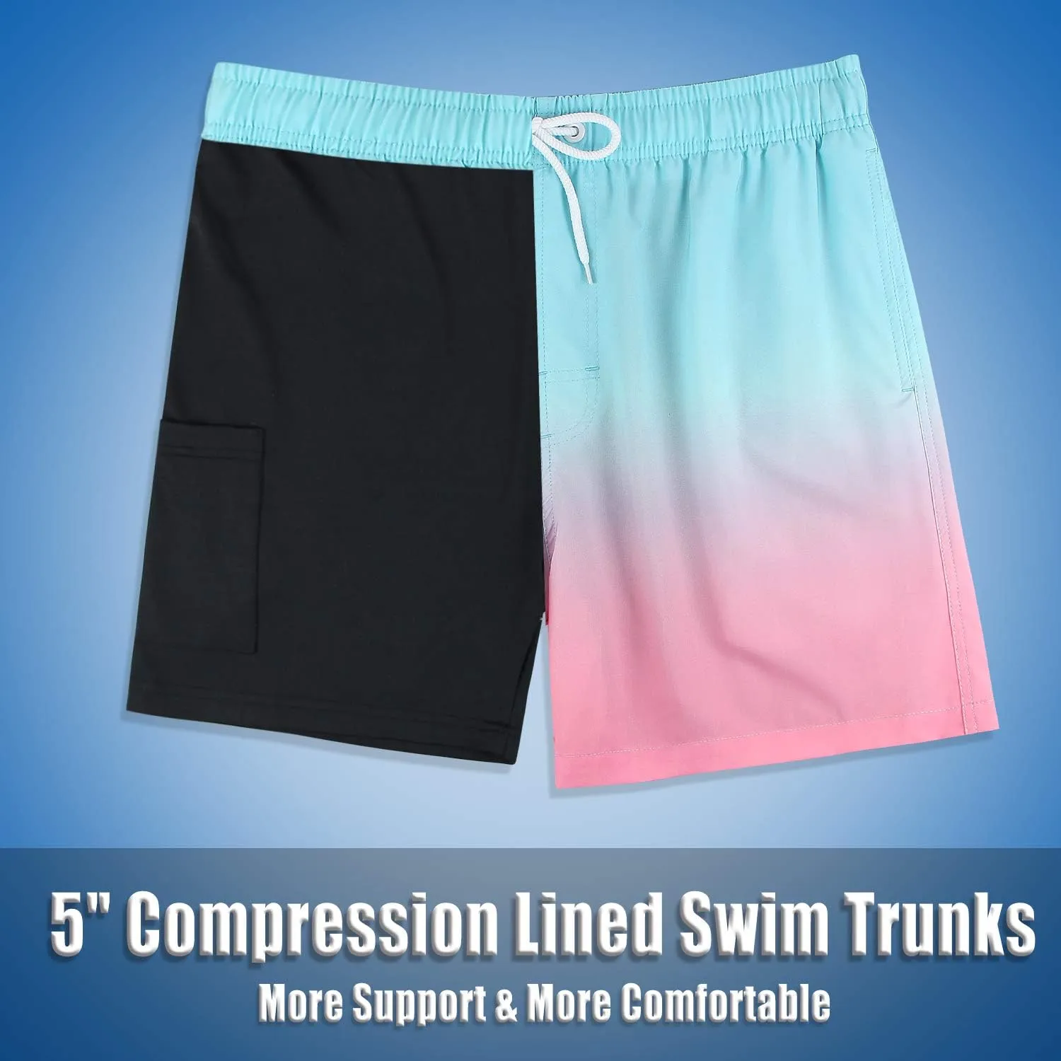 MILANKERR 5.5 inch Mens Swim Trunks with Compression Liner,Mens Bathing Suit Quick Dry Stretch Swimming Trunks