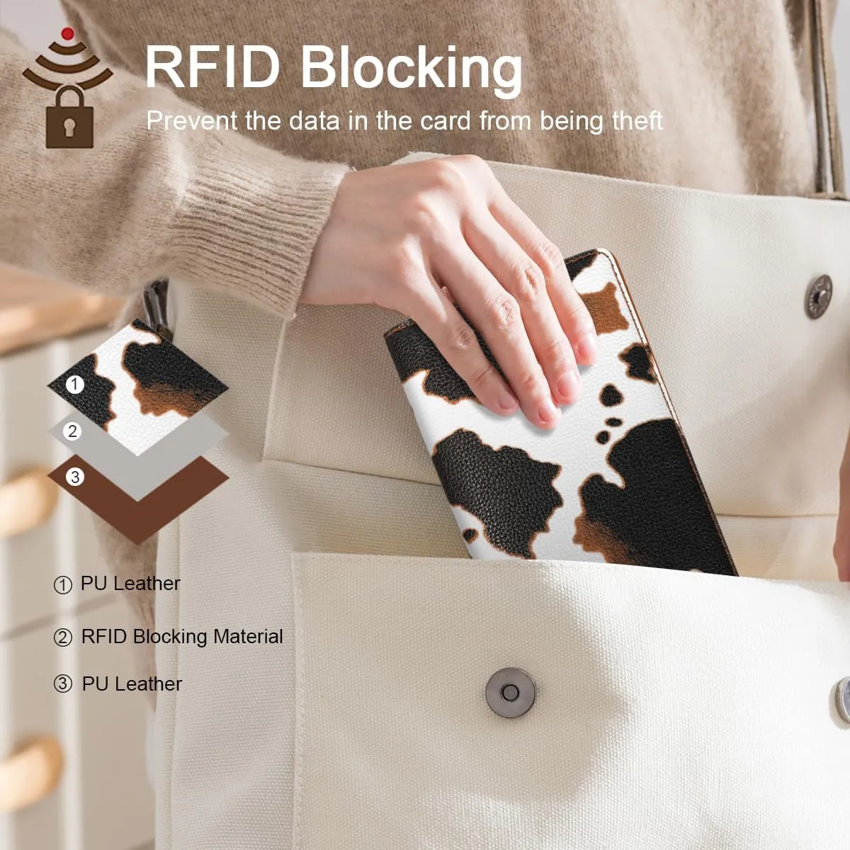 Minimalist Bifold Wallet RFID Blocking Slim Cute Credit Card Holder Compact Leather Wallet Ladies Purse for Handbag, Brown Cow