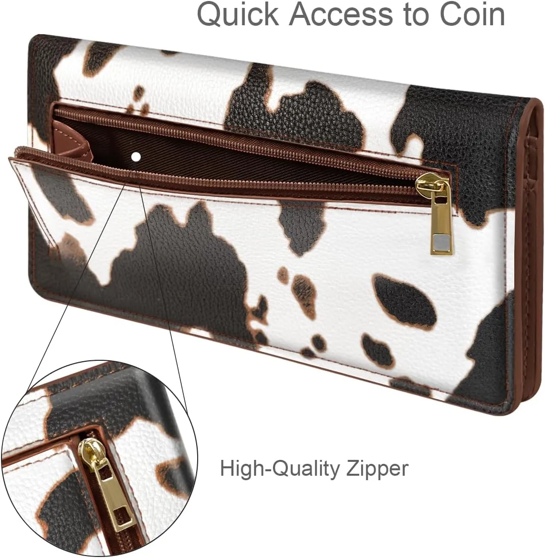 Minimalist Bifold Wallet RFID Blocking Slim Cute Credit Card Holder Compact Leather Wallet Ladies Purse for Handbag, Brown Cow
