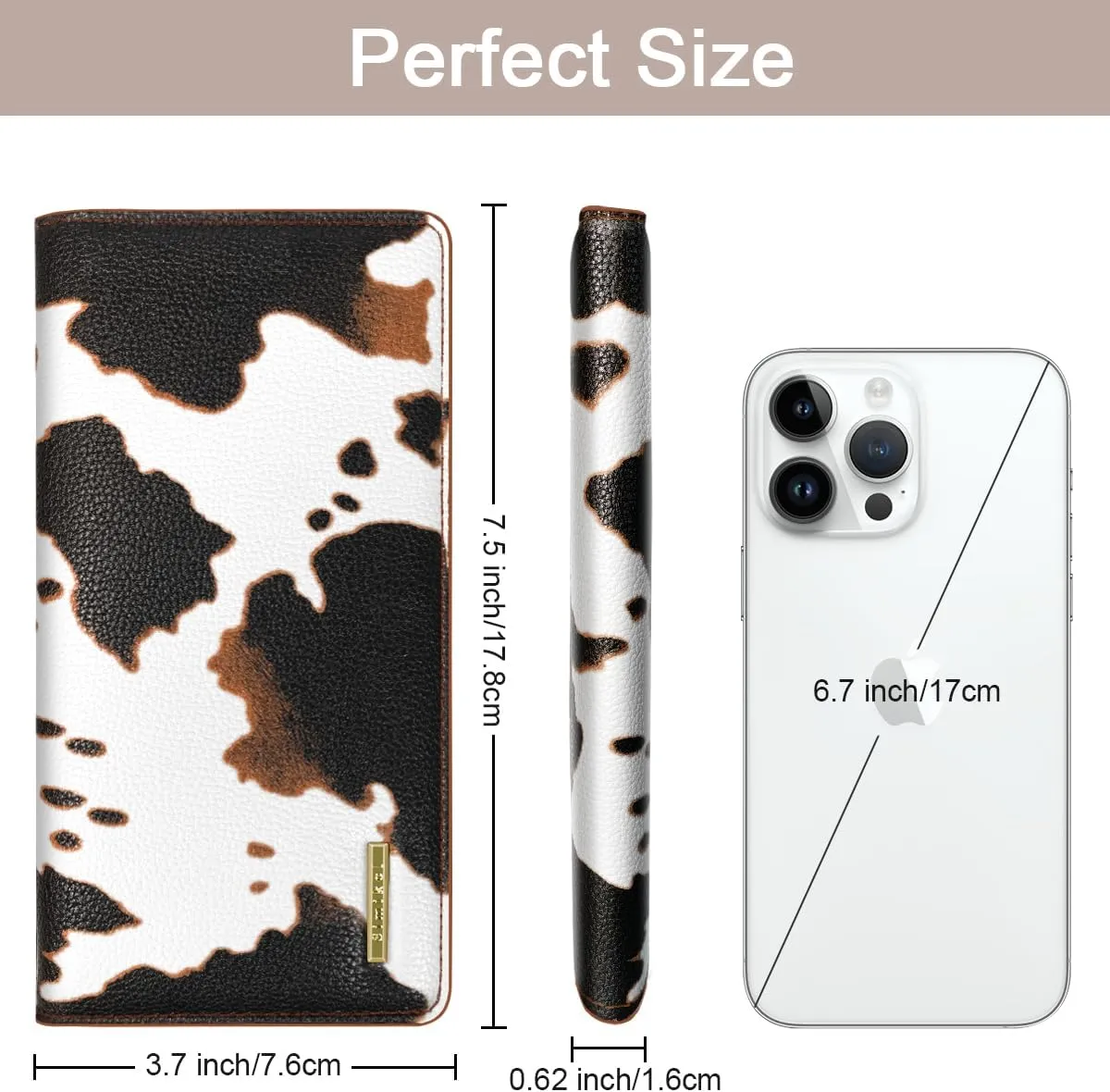 Minimalist Bifold Wallet RFID Blocking Slim Cute Credit Card Holder Compact Leather Wallet Ladies Purse for Handbag, Brown Cow