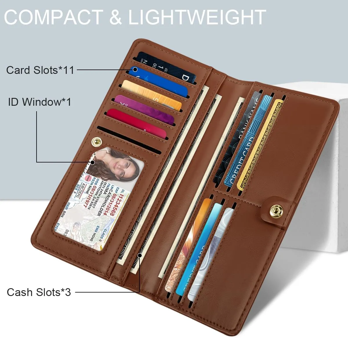 Minimalist Bifold Wallet RFID Blocking Slim Cute Credit Card Holder Compact Leather Wallet Ladies Purse for Handbag, Brown Cow