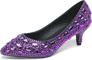 Minishion Rhinestone Wedding Shoes for Women Slip on Party Evening Pumps