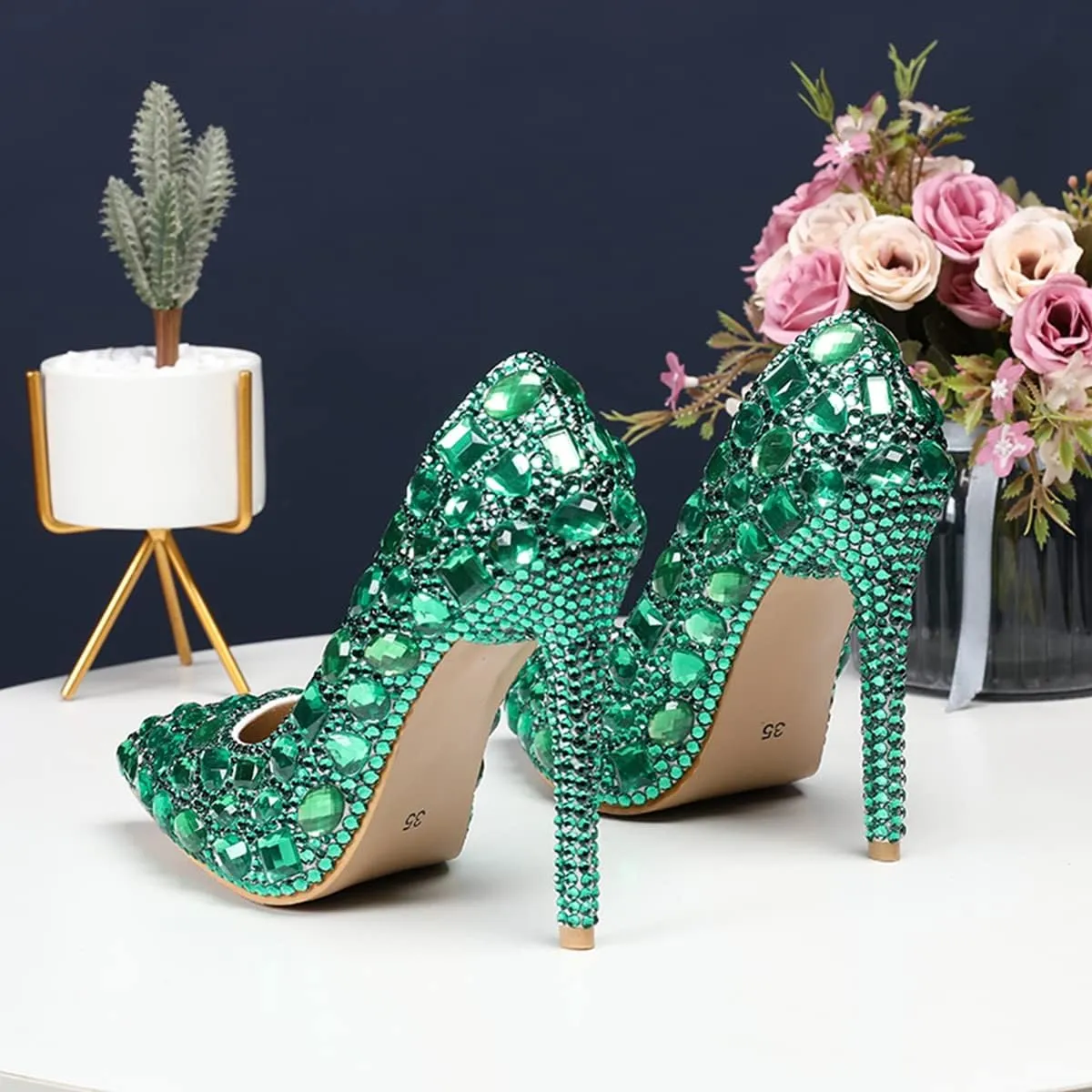 Minishion Rhinestone Wedding Shoes for Women Slip on Party Evening Pumps