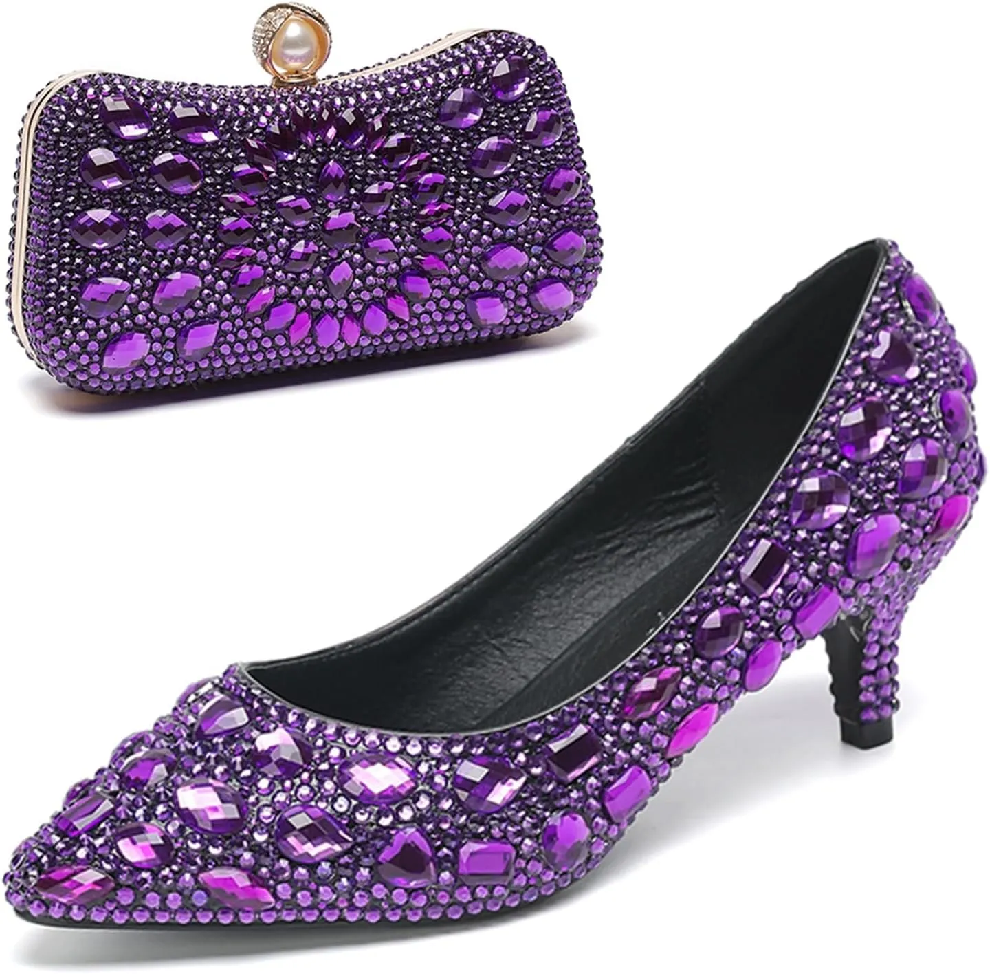 Minishion Rhinestone Wedding Shoes for Women Slip on Party Evening Pumps