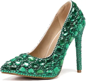 Minishion Rhinestone Wedding Shoes for Women Slip on Party Evening Pumps