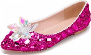 Minishion Wedding Shoes for Women Flats Comfortable Rhinestone Slip on Pumps Shoes