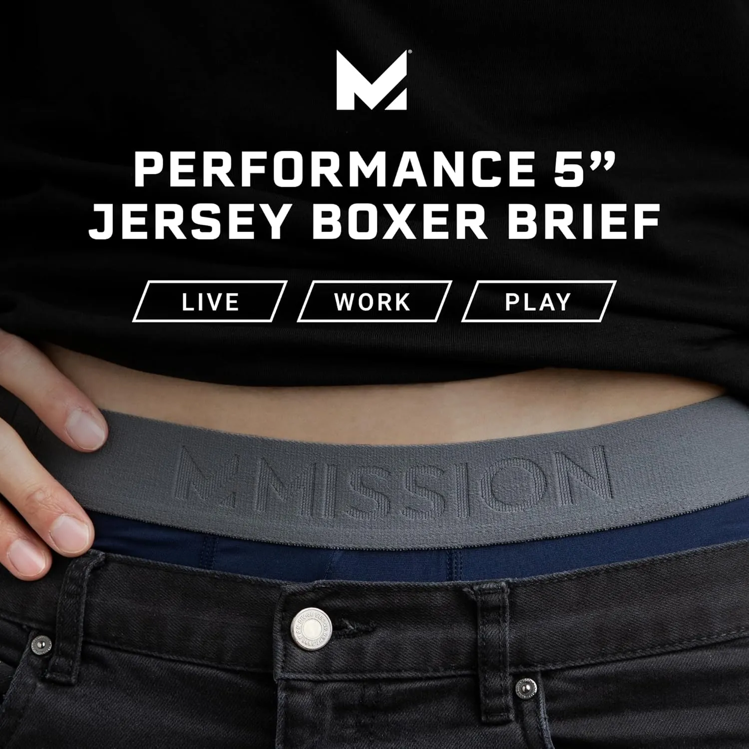 MISSION 5" Performance Jersey Boxer Briefs, Small - 2 Pack - Anti-Roll Waistband - Soft, Moisture-Wicking Fabric