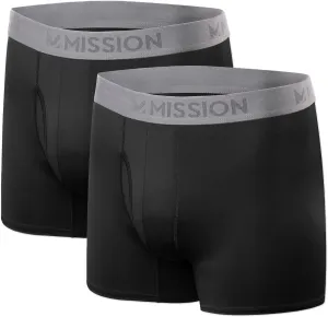 MISSION 5" Performance Jersey Boxer Briefs, Small - 2 Pack - Anti-Roll Waistband - Soft, Moisture-Wicking Fabric