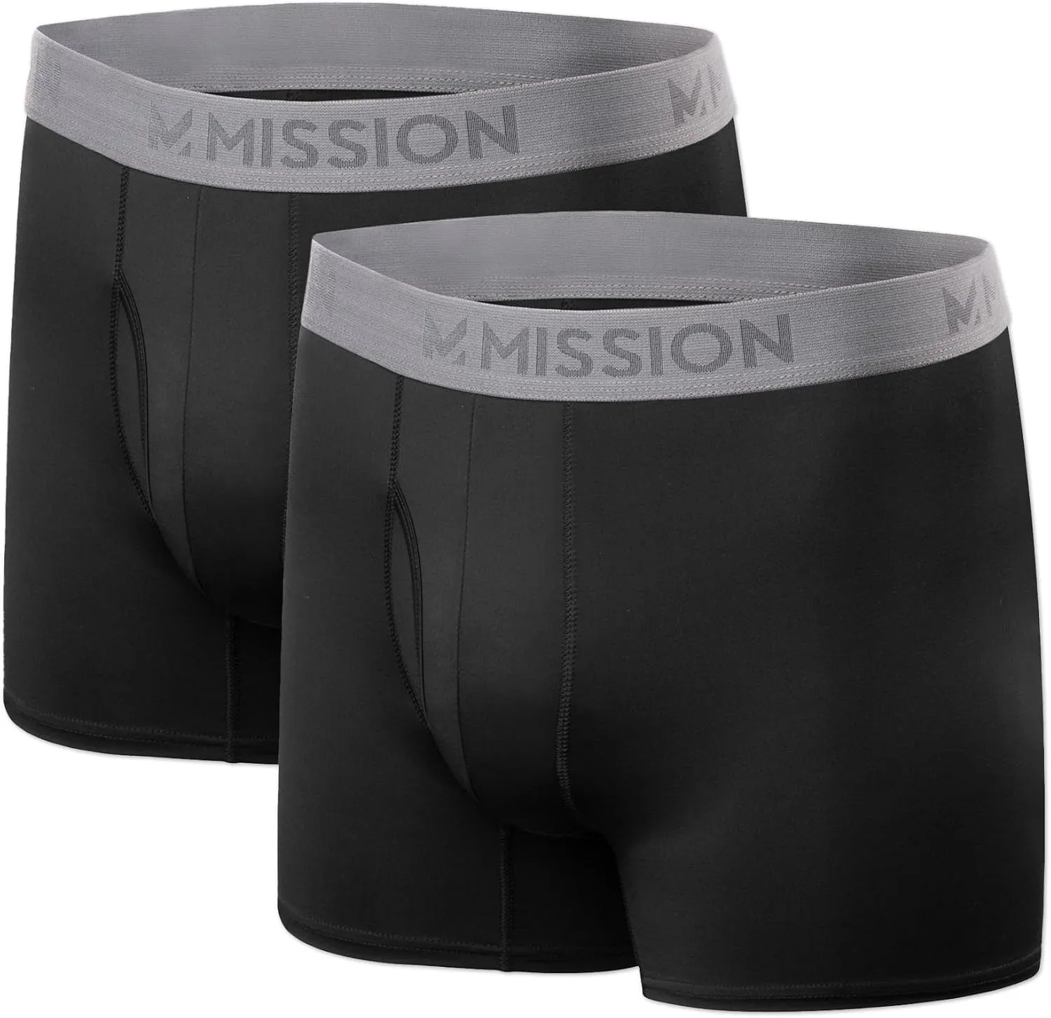 MISSION 5" Performance Jersey Boxer Briefs, Small - 2 Pack - Anti-Roll Waistband - Soft, Moisture-Wicking Fabric