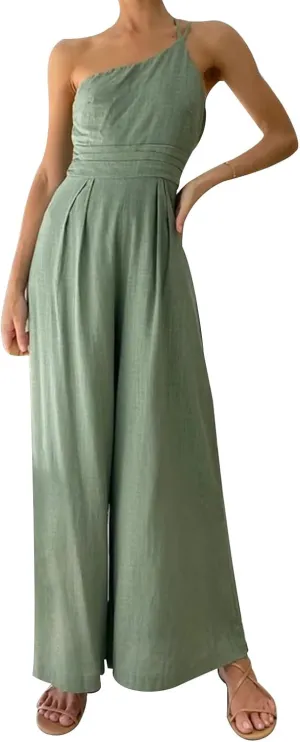 Miyaomn Summer Jumpsuits for Women Dressy One Shoulder Straps Slim Fit Ruched High Waist Wide Leg Pants Romper Casual Outfits