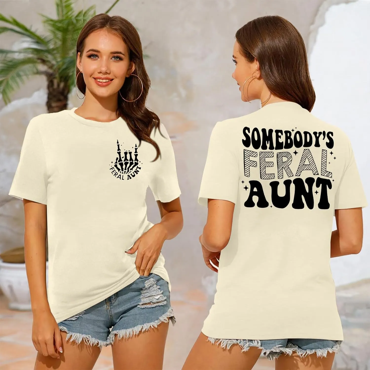 MOUSYA Somebody's Feral Aunt T-Shirt Retro Groovy Cool Aunts Club Shirt Funny Auntie Shirt Women Auntie Gifts Tee