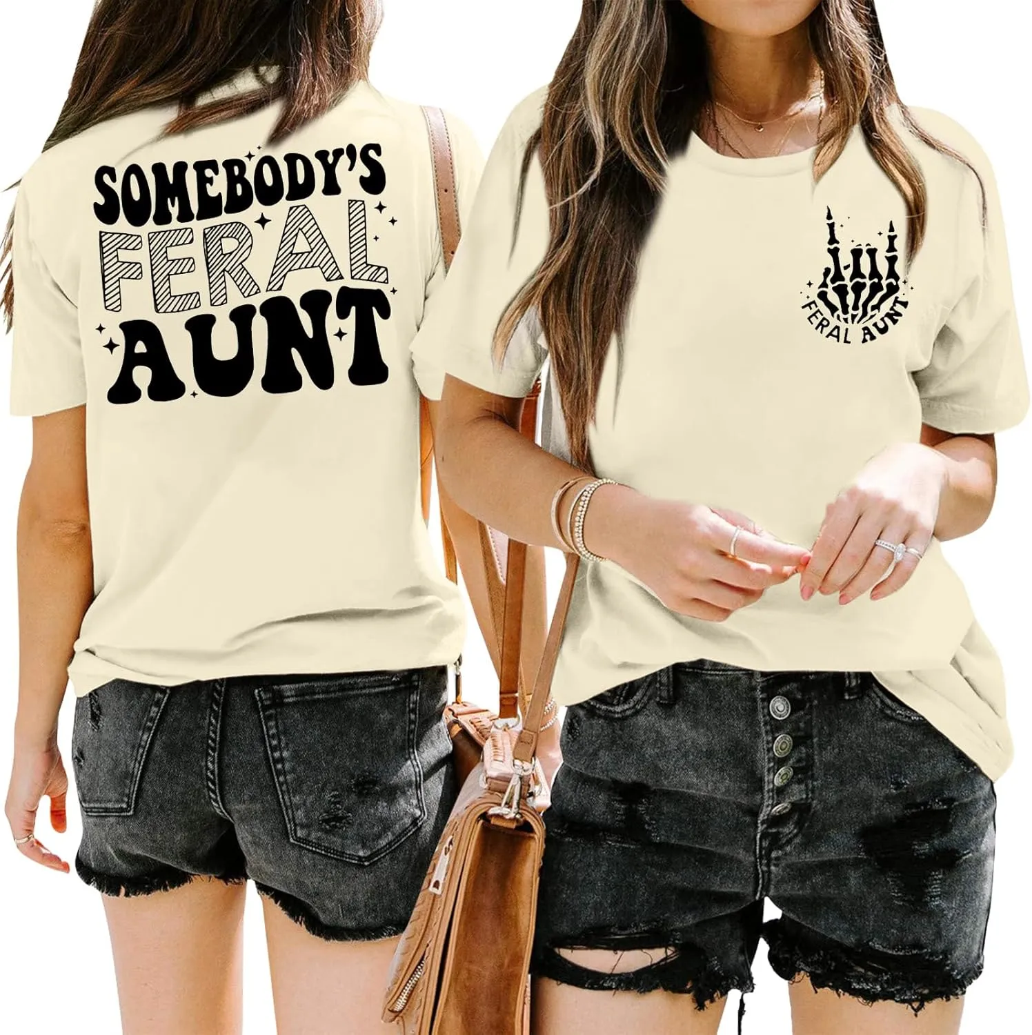 MOUSYA Somebody's Feral Aunt T-Shirt Retro Groovy Cool Aunts Club Shirt Funny Auntie Shirt Women Auntie Gifts Tee