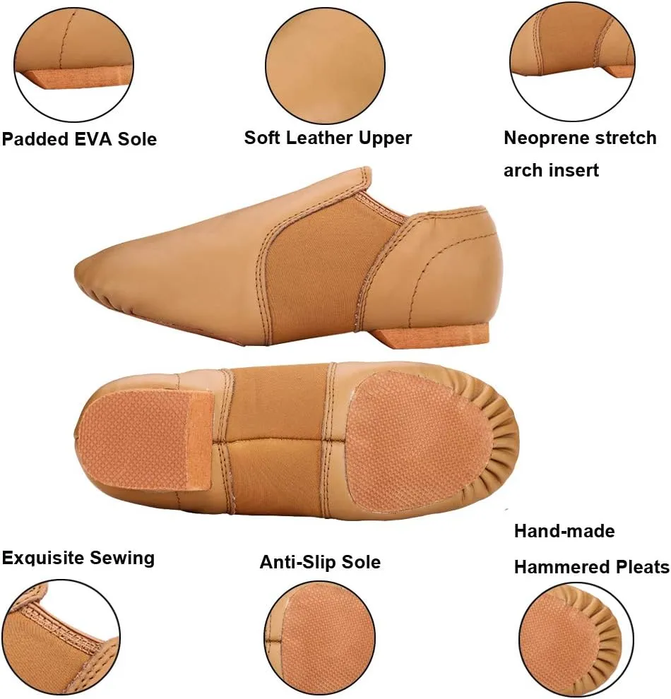 MSMAX Child Slip on Jazz Shoes Leather Dancing Performance Flats