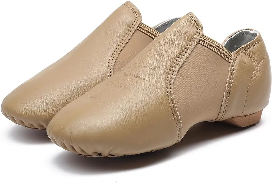 MSMAX Child Slip on Jazz Shoes Leather Dancing Performance Flats