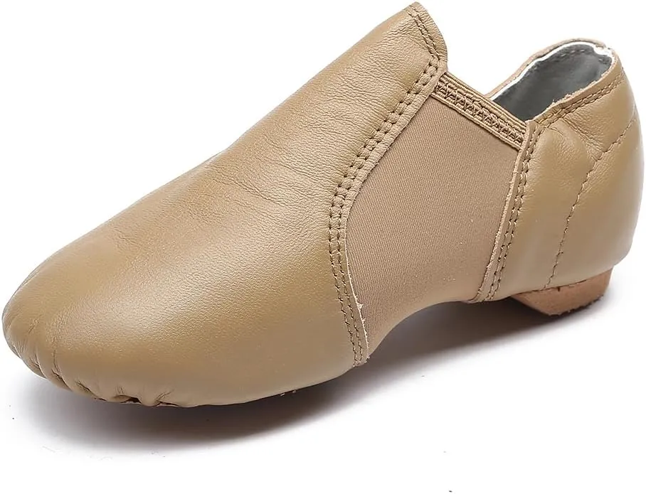 MSMAX Child Slip on Jazz Shoes Leather Dancing Performance Flats