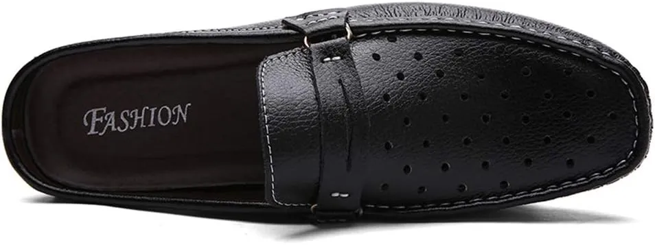 Mules Clogs Backless Loafer for Men Leather Upper Flat Slippers Driving Shoes Lightweight Durable Breathable Elastic Round Toe