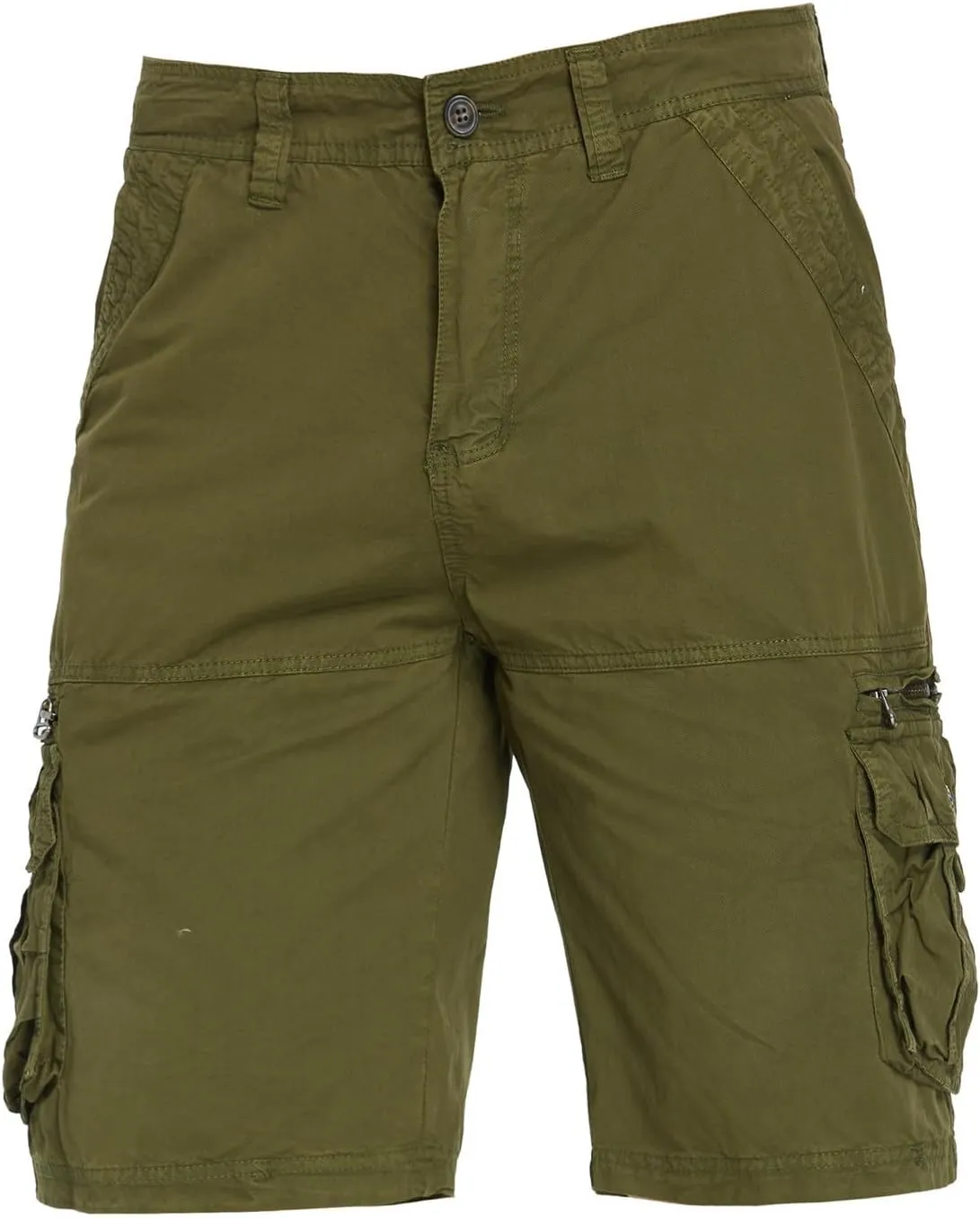 Muscularfit Mens Cotton Shorts Flat-Front Cotton Multi Pockets Cargo Short Solid Buckle Zipper Fashion Utility Tooling Shorts