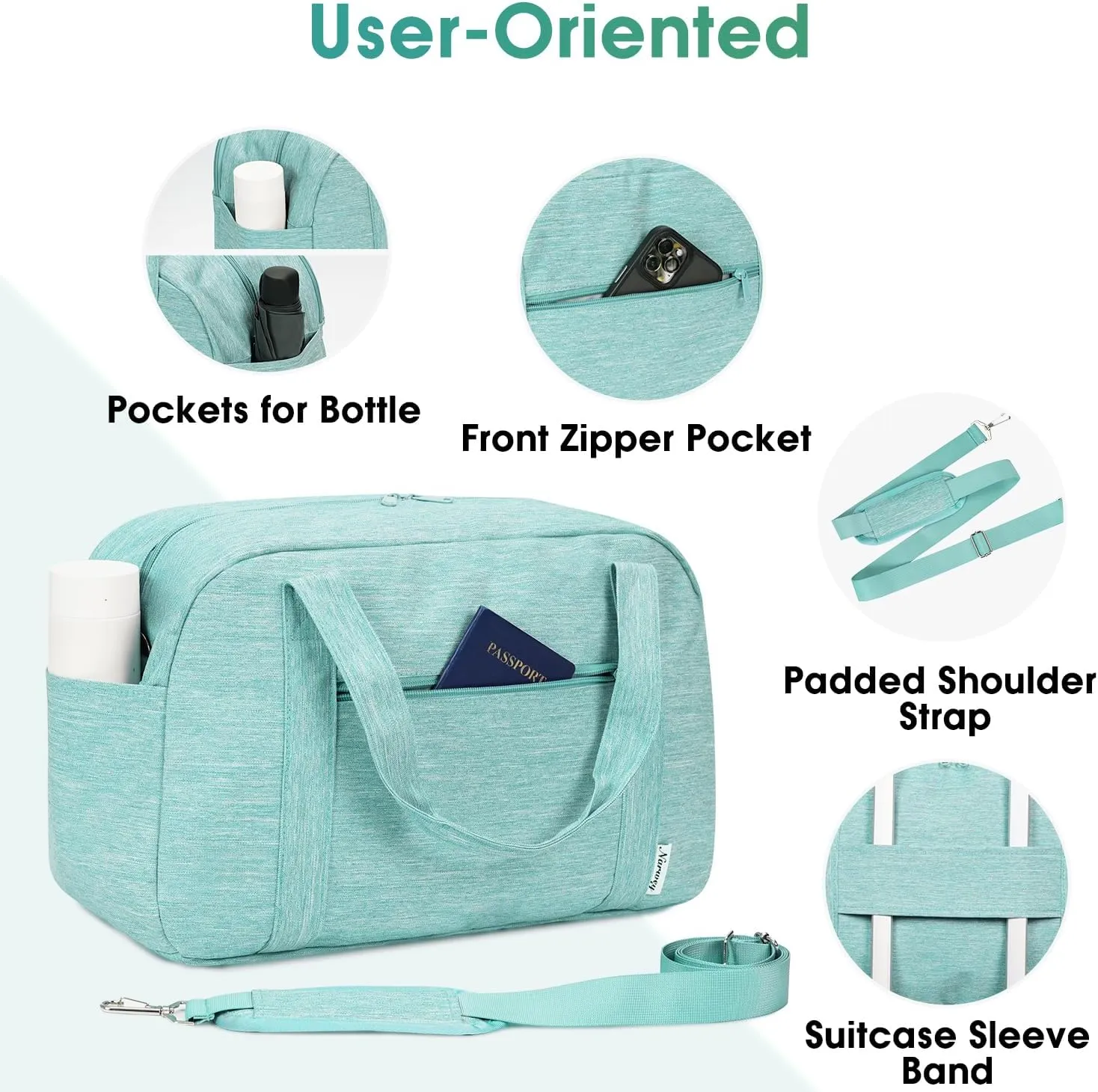 Narwey 18" Carry on Bag with Laptop Compartment 15.6 Inch Travel Duffel Bag for Spirit Airlines Personal Item Bag Overnight Weekender Bag with Wet Pocket for Women and Men (Mint Green)
