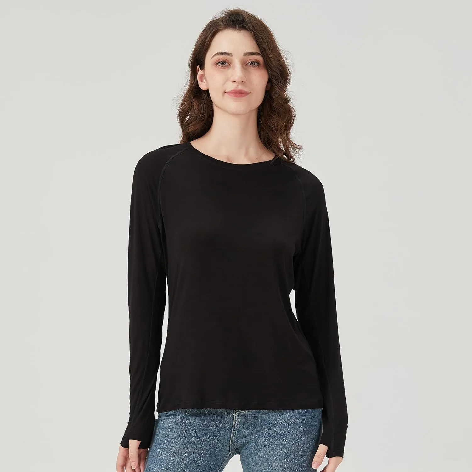 netdraw Women's Ultra Soft Bamboo Viscose Workout T-Shirt Long Sleeve Cooling Lighweight Tops with Thumbholes