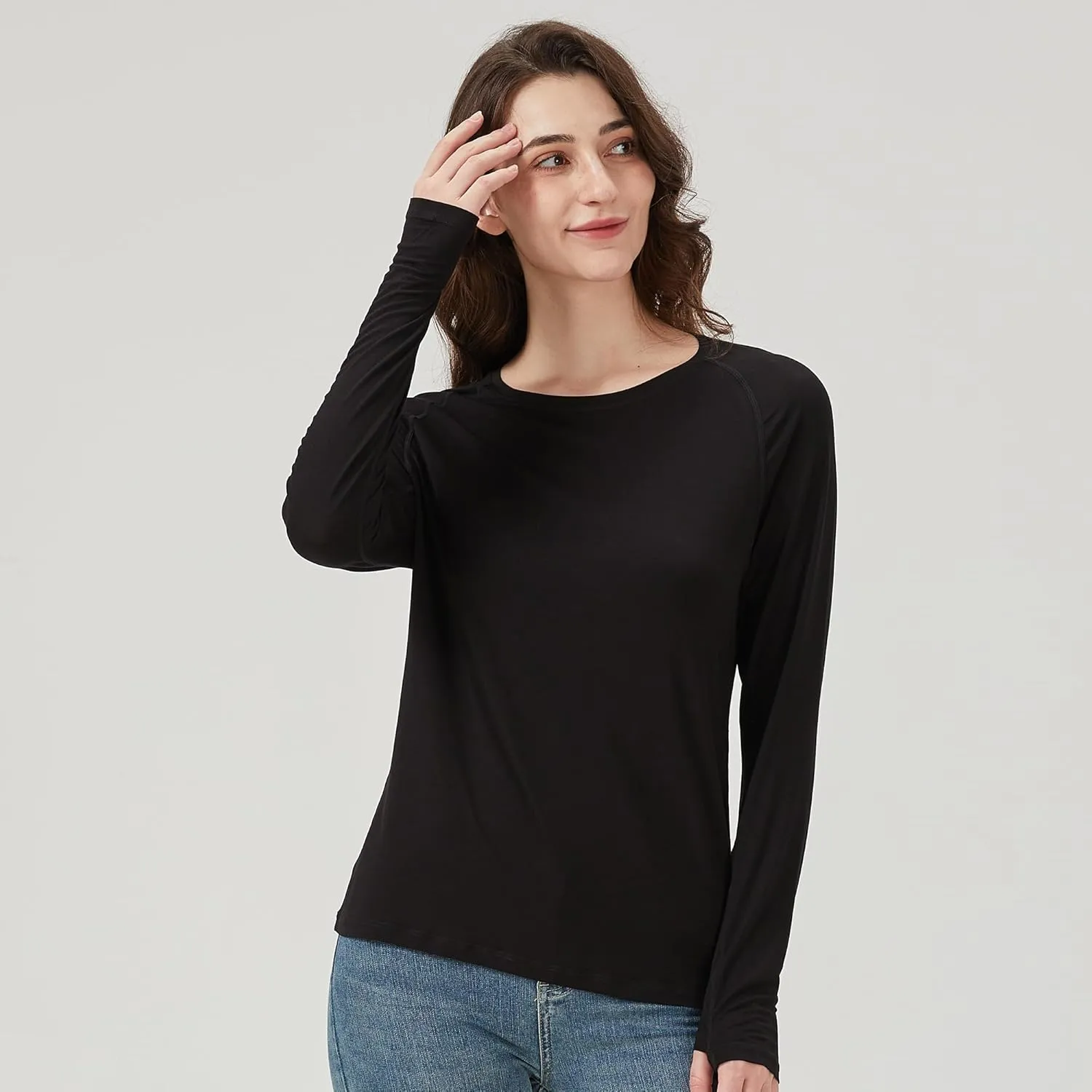 netdraw Women's Ultra Soft Bamboo Viscose Workout T-Shirt Long Sleeve Cooling Lighweight Tops with Thumbholes