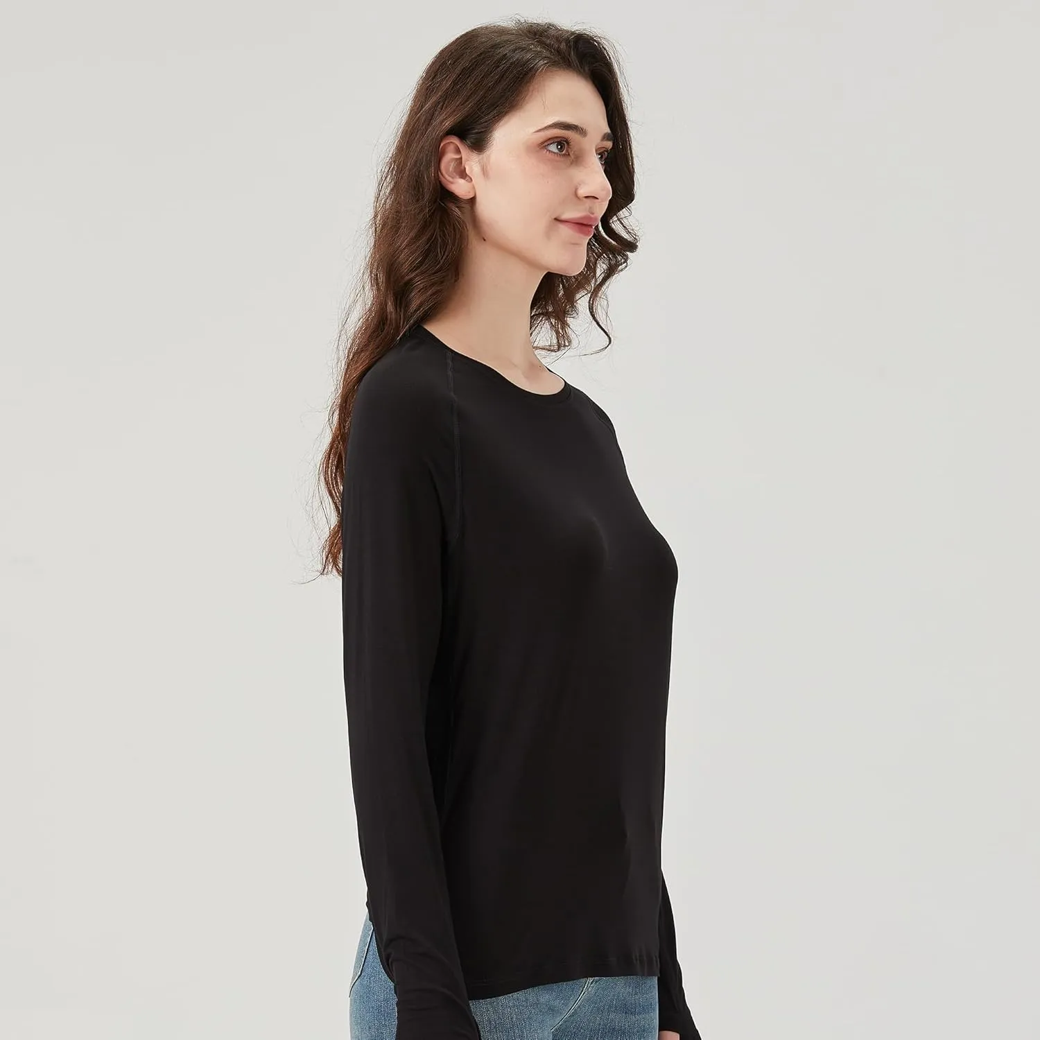 netdraw Women's Ultra Soft Bamboo Viscose Workout T-Shirt Long Sleeve Cooling Lighweight Tops with Thumbholes