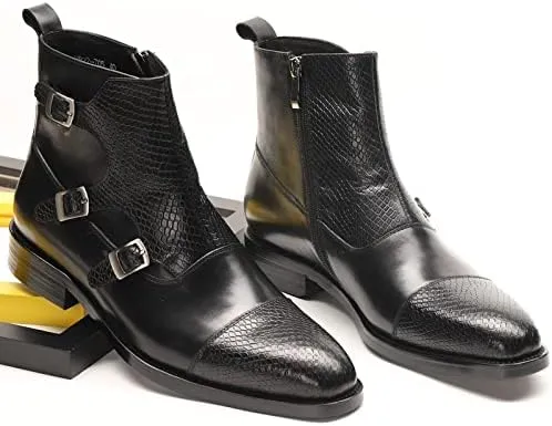 New Chelsea Boots For Men Cowhide Leather Side Zip Crocodile Print Buckle Decoration Slip On Anti-slip Waterproof Non Work Dress Slip On